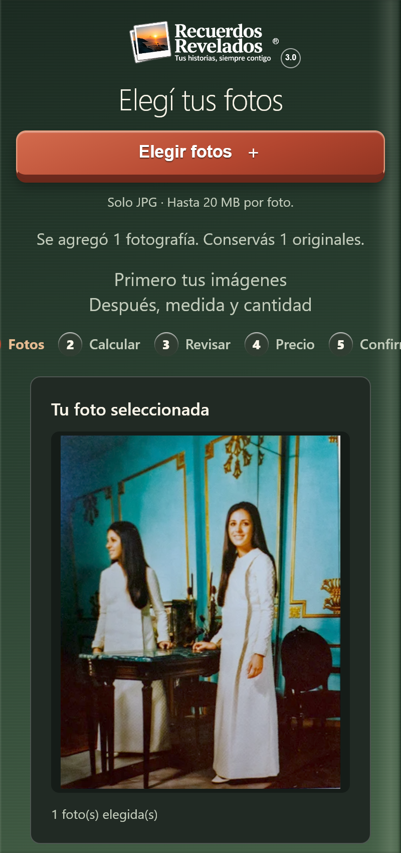 Vista de la aplicación actual de Recuerdos Revelados 3.0