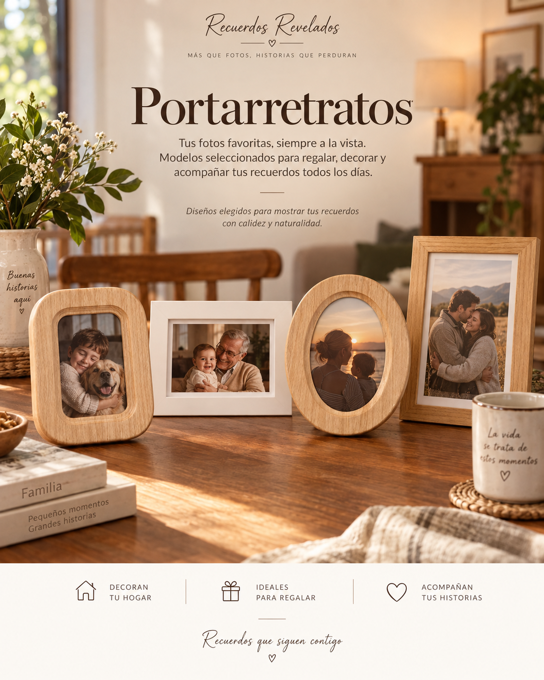 Presentación de los portarretratos de madera y blanco